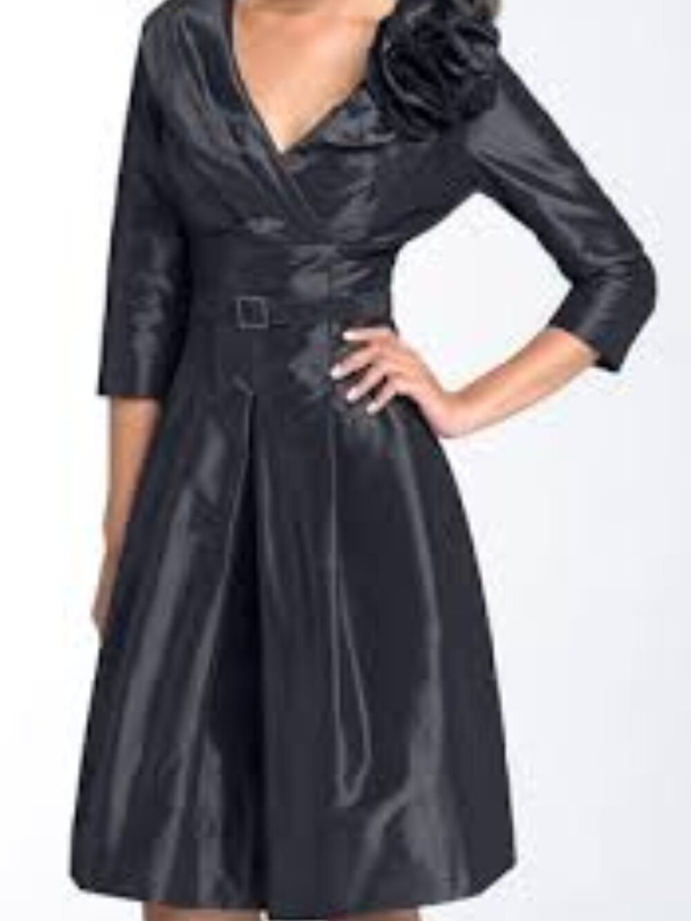 Teri Jon by Rickie Freeman Shawl Collar Tafetta 3/4 Cocktail Dress 12